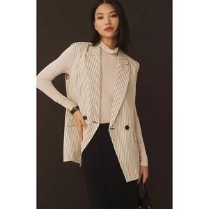 Anthropologie Stripe Oversized Blazer Vest‎ Double Breasted Longline NEW $138
